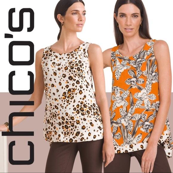 Chicos Reversible Floral Animal Print Tank Top Size 2 US Large 12/14 Orange - Picture 1 of 13
